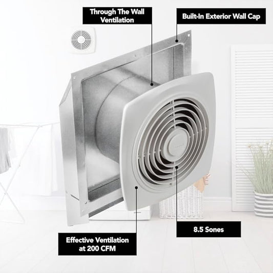 Broan-NuTone 509 Through-the-Wall Ventilation Fan White Cover, 200 CFM, 8.5 Sones, 8"