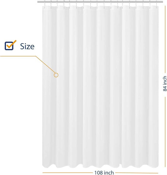 N&Y HOME Extra Wide Extra Long Fabric Shower Curtain Liner 108 x 84 inch, Hotel Quality, Washable, White Spa Bathroom Curtains with Grommets, 108x84