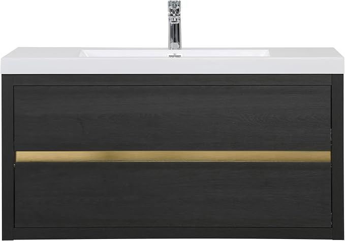 42" Floating Bathroom Vanity with Sink, Wall-Mounted Bathroom Storage Vanity Cabinet with Resin Top Basin and Soft Close Drawers, Fully Assembled, Espresso Wood