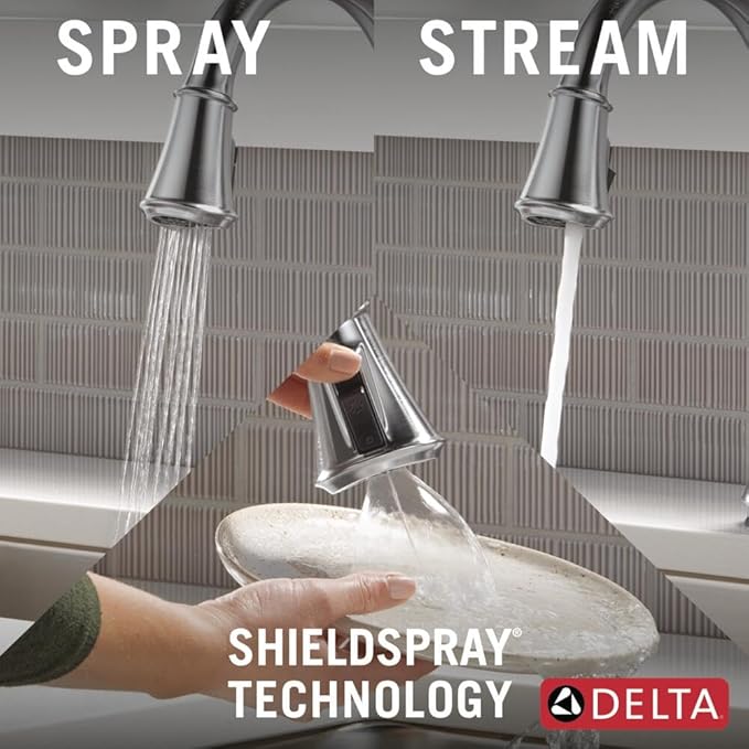 Delta Cassidy Touchless Kitchen Faucet with Touch Technology, Brushed Nickel Kitchen Sink Faucet with Pull Down Sprayer, Single Hole, Lumicoat Arctic Stainless 9197TL-AR-PR-DST