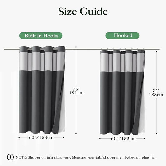 Charcoal Grey Hook Free Waffle Shower Curtain & Snap Liner,60x75 | Less Time to install, 3 in 1 Fabric Shower Curtain and Liner Set with Magnets, Stall, Shower Curtains for Bathroom