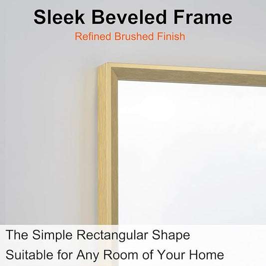 Bathroom Mirror for Wall, 16x24 Inch Metal Framed Mirror, Brushed Gold Rectangle Mirror, Bathroom Vanity Mirror Farmhouse, Tempered Glass, Anti-Rust, Hangs Horizontally or Vertically