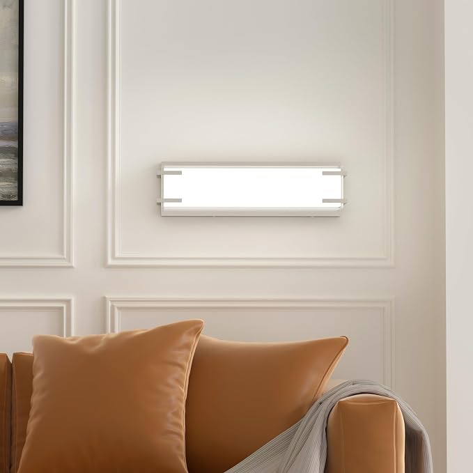 Bathroom Light Fixture Over Mirror 16" Vanity Light with Milky White Lampshade 4000K Daylight Brushed Nickel Bath Bar (Brushed Nickel)