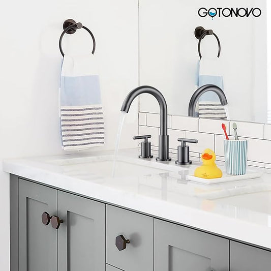 gotonovo 3 Hole 2 Handles Lavatory Basin Bathroom Sink Faucet with Pop Up Drain with Hot and Cold Mixer Valves 8 Inch Widespread Bathroom Faucet Gray