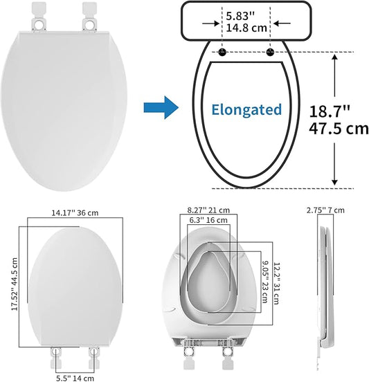 Hibbent Potty Training Toilet Seat, Built-in Magnetic Seat, Lid with Cover, Never Loosen and Slow Close Convertible Toilet Seat for Kids, Adult and Child (White, Elongated)