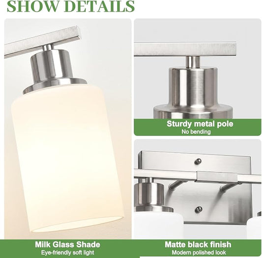 MOKATNG 5-Light Vanity Light with Milky White Shades, Brushed Nickle Bathroom Lighting Fixtures Over Mirror, Modern Bathroom Wall Lamp for Mirror Living Room Cabinet Bedroom