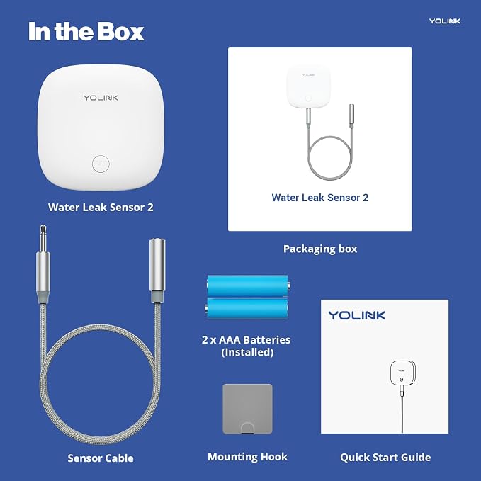 YoLink Water Leak Sensor 2,1/4 Mile World's Longest Range Smart Home Water Leak Sensor,Water Leak Detector with Built-in Siren Up to 105dB,Works with Alexa and IFTTT-YoLink Hub Required,YS7904-UC