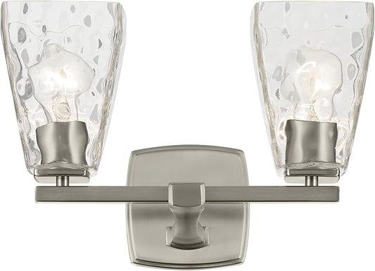 Kichler Marant 14.25" 2-Light Vanity Light with Clear Water Glass in Brushed Nickel, for Bathroom, Powder Room, Over a Mirror, (14.25" H x 9.5" H), 55215NIWTR