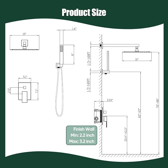 Gabrylly Rain Shower Head with Handheld Spray Combo, 10", Matte Black | All Metal Shower System, High Pressure Rainfall Shower Faucet Set, Solid Brass Shower Valve Complete Shower Set for Bathroom