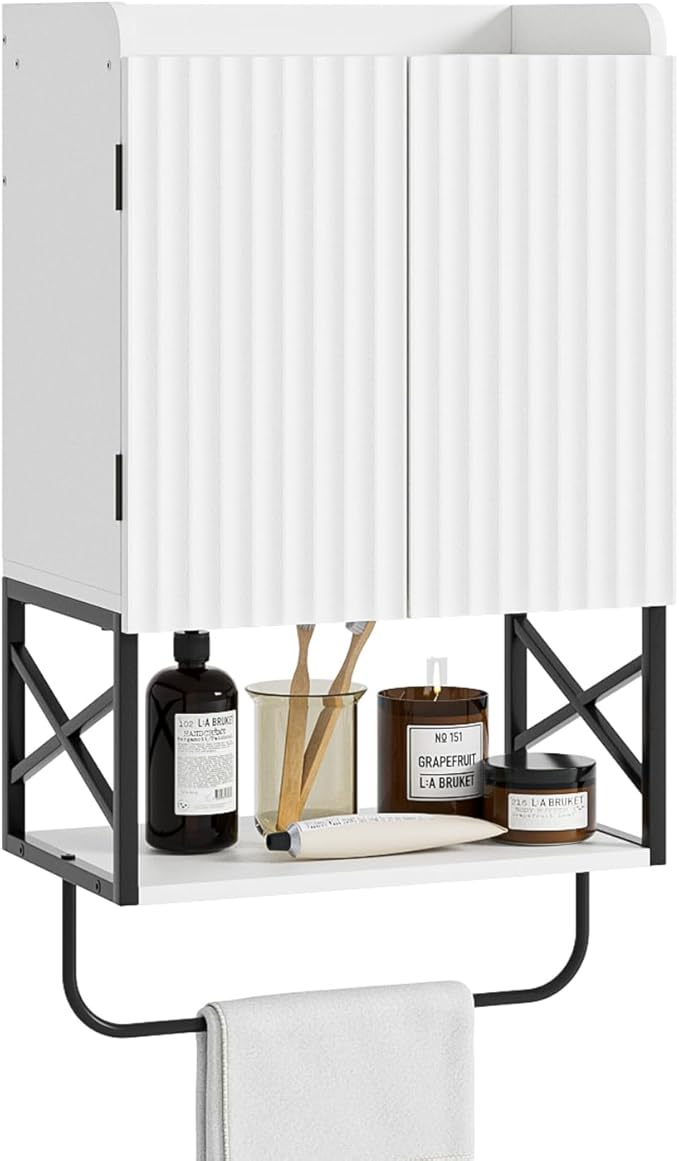 Masupu Bathroom Cabinet Wall Mounted, Wooden Medicine Cupboard with Adjustable Shelves, Space-Saving Wall Storage Unit for Bathroom, Kitchen and Living Room (9" D x 15.35" W x 27.16" H,Modern White)