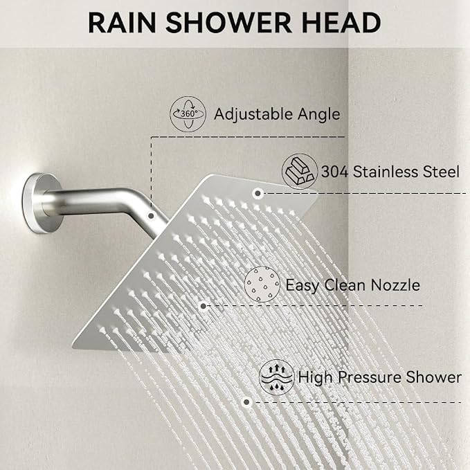 Rain Shower System, STARBATH 10" Ceiling Mount Rain Showerhead and 6" Wall Mounted Rainfall Shower for Couples, On Off Button Valve Dual Head Shower Systems Complete, Brushed Nickel