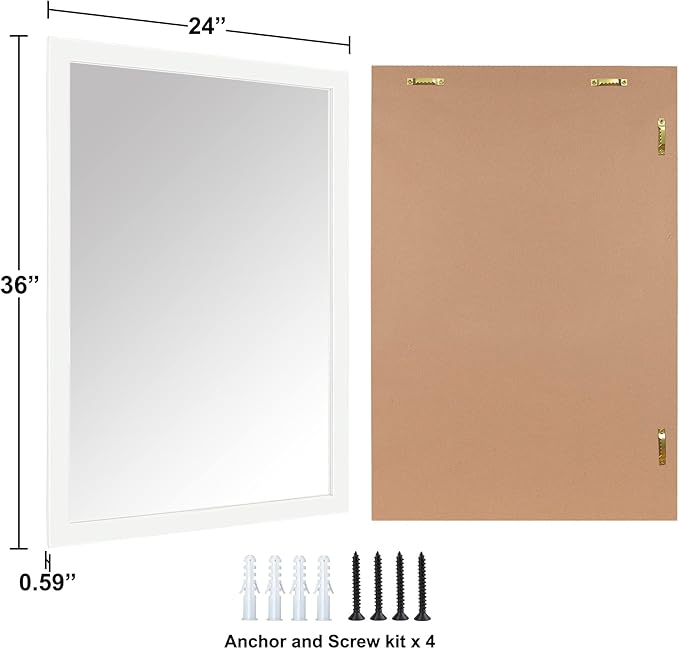 Bathroom Mirror for Over Sink 36x24 Inch Rectangular Wall Mirror, White | Framed Wall Mounted Mirror, Hangs Horizontally or Vertically for Vanity, Entryway, Restroom