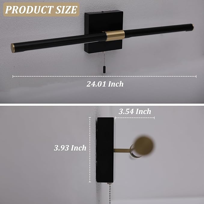 Black Gold Bathroom Vanity Light 24 Inch, Modern LED Vanity Light Bar Over Mirror, 4000K 360° Rotatable Picture Lights, Wall Lighting Fixtures for Bathroom, Paintings