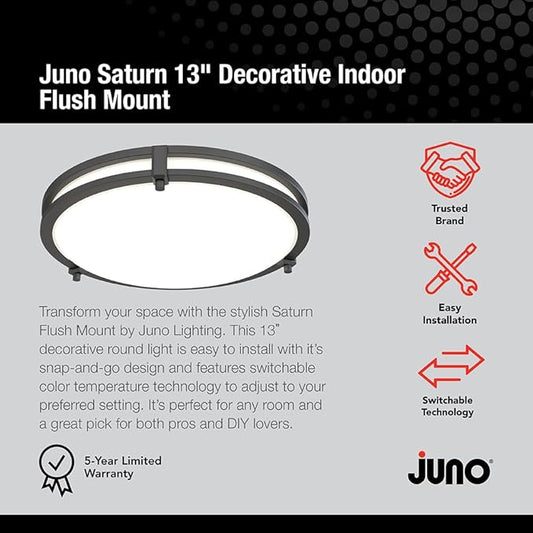 Juno Saturn Flush Mount Ceiling Light with Switchable Color Temperature (2700K-5000K), 13-Inch, Matte Black