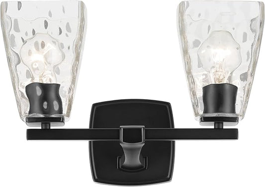 Kichler Marant 14.25" 2-Light Vanity Light with Clear Water Glass in Black, for Bathroom, Powder Room, Over a Mirror, (14.25" W x 9.5" H), 55215BKWTR