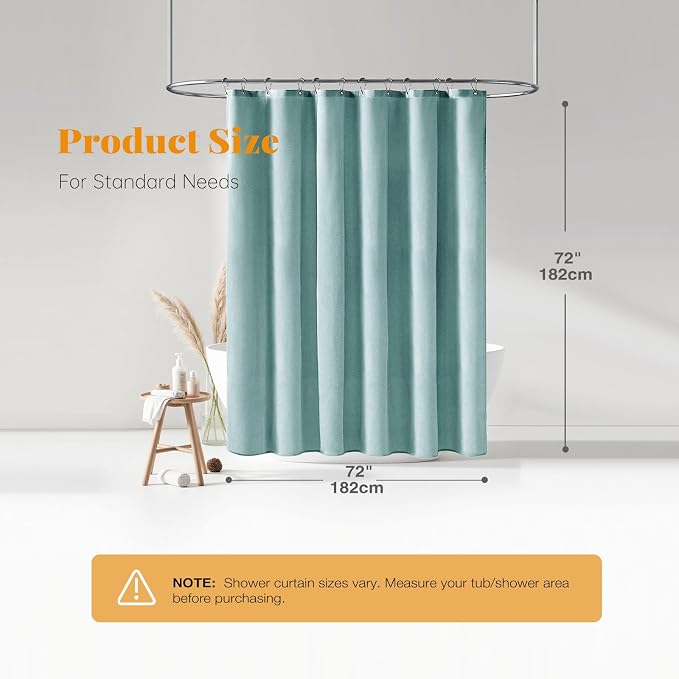 Teal Linen Textured Waterproof Fabric Shower Curtain, 72x72, Turquoise | 230GSM Polyester, Heavy Duty Cloth, Weighted Hem, 12 Plastic Hooks, Modern Hotel Style, Machine Washable, Bathroom Decor