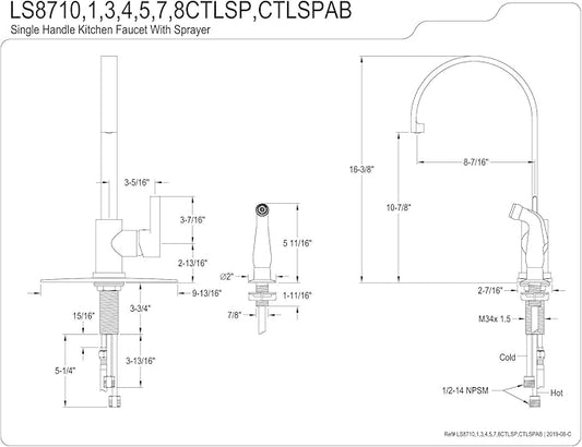 Gourmetier LS8713CTLSP Continental Single-Handle Kitchen Faucet with Side Sprayer, Brushed Brass