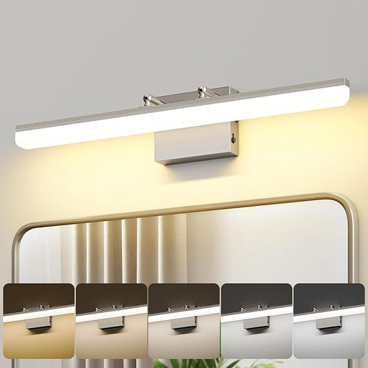Brushed Nickel Vanity Light 24", 5CCT Dimmable LED Bathroom Light Bar, 18W Wall Mount Fixture with Adjustable Angle & ETL Driver – Modern Lighting for Bathroom, Powder Room, Bedroom