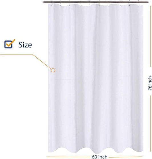 N&Y HOME Fabric Shower Curtain Liner 60 x 78 inch Long Stall Size, Hotel Quality, Washable, Water Repellent, White Bathroom Curtains with Grommets, 60x78