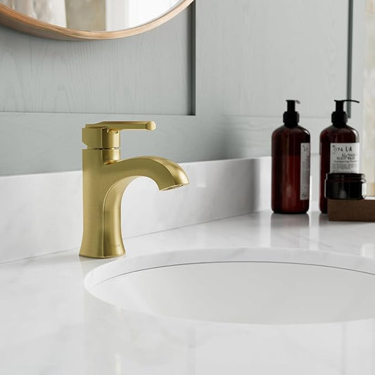 Pfister Vaneri Bathroom Sink Faucet, Single Control, 1-Handle, Single Hole, NSF Certified, Brushed Gold Finish, LF042VRIBG