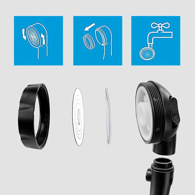 RV & Camper High Pressure Handheld Shower Head with Pause Button | 3 Spray Modes with ON/OFF Switch, Detachable Dog Shower Attachment, Pet Shower Wand with Bracket & Hose, Matte Black
