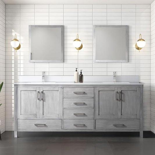 Jacques 80 in. W x 22 in. D Distressed Grey Double Bath Vanity and White Quartz Top