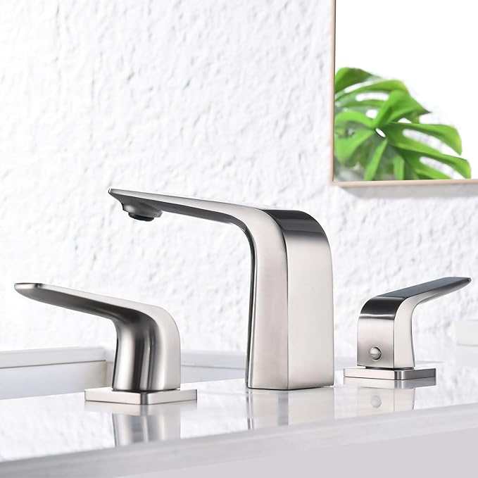 TOCALOCA Widespread Bathroom Faucets 3 Hole 2 Handles Faucet Brushed Nickel | Anti-Fingerprint, Durable Brass Material, Modern Vanity Faucet for bathroom, Hot and Cold Water Mixer Tap, Quick Installation