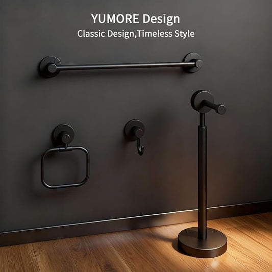 4-Piece Bathroom Set with Privot Toilet Paper Holder | All-in-One Wall Mounted Hardware Combo, Matte Black