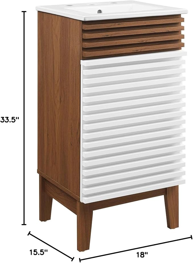 Modway Render 18" Bathroom Vanity With Sink in White Walnut White