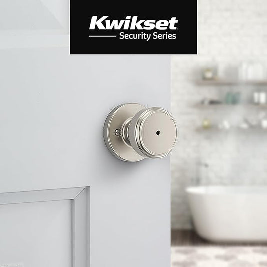 Kwikset Maven Interior Privacy Door Knob with Lock, Round Door Handle for Bathroom and Bedroom, Satin Nickel Keyless Turn Lock Doorknob, with Microban Protection (Pack of 10)