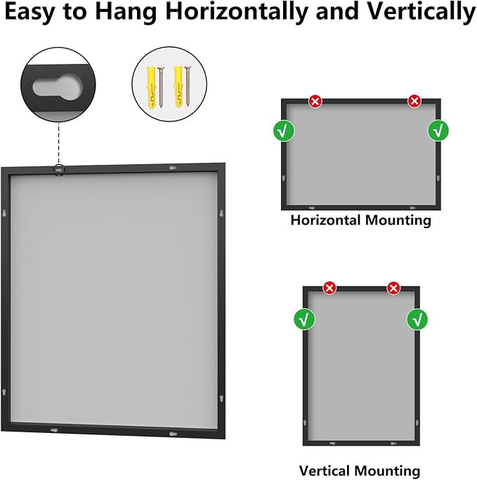 Koonmi Bathroom Mirror for Wall, 30"x36" Black Bathroom Mirror for Over Sink, Shatterproof Tempered Glass Vanity Mirror with Anti-Rust Aluminum Alloy Frame, Hang Horizontally or Vertically