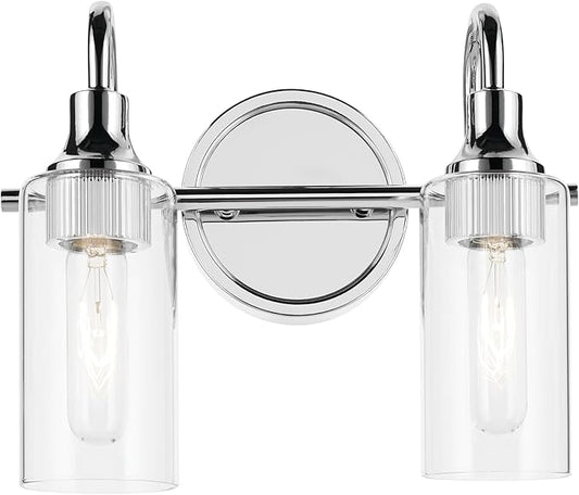 Kichler Kavi 12.5" 2-Light Vanity Light with Clear Glass in Chrome, Damp Rated, for Bathroom, Powder Room, Over a Mirror, (12.5" W x 10" H), 55210CH