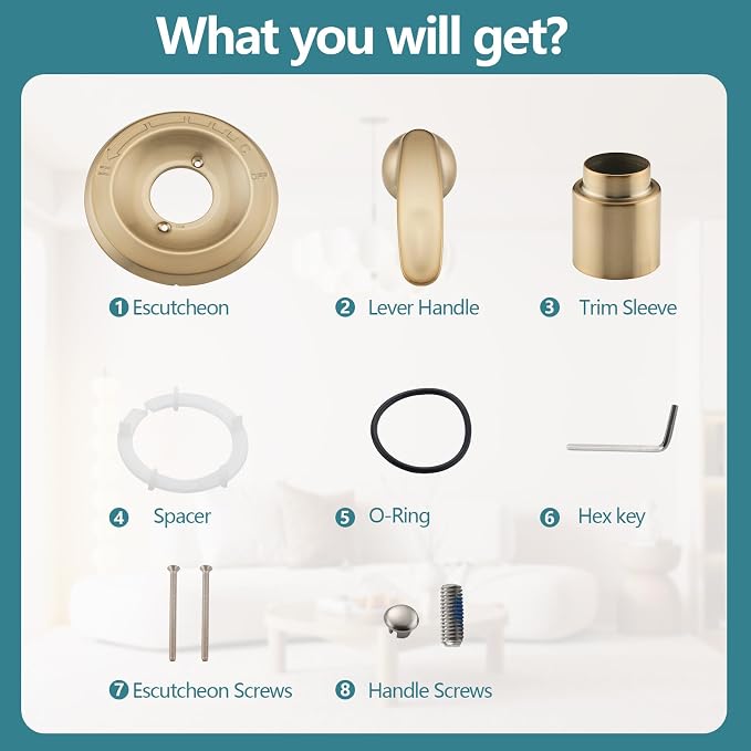 Shower Trim Kit Replacement for 13/14 Series, Shower Cover Plate with Handle fit Champagn Gold, Shower Cover Plate with Handle (Valve& Catridge Not Inclued)