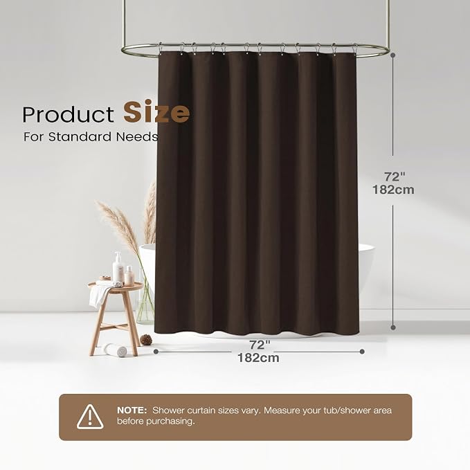 BTTN Brown 3 in 1 Linen Textured Fabric Shower Curtain with Liner, 72x72 | 230GSM Heavy Duty Polyester, Waterproof Clear Liner, Weighted Hem, 12 Plastic Hooks, Modern Hotel Style, Machine Washable