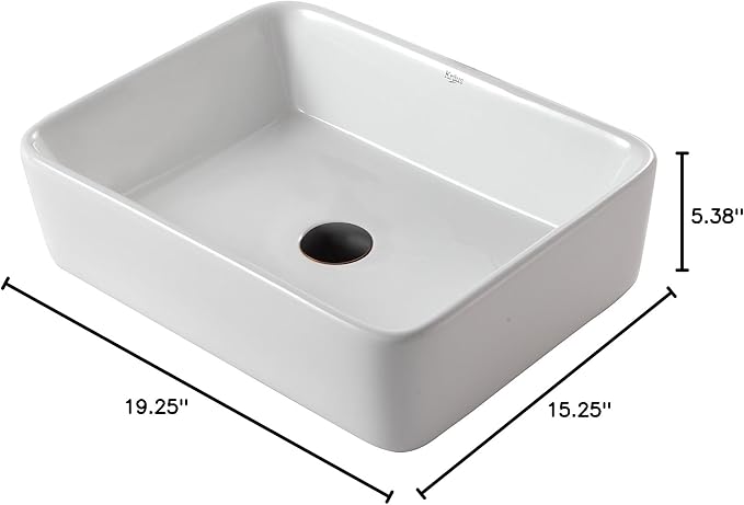 Kraus KCV-121-ORB White Rectangular Ceramic Sink with Pop Up Drain, Oil Rubbed Bronze