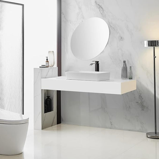 BWE Vessel Sink Faucet Modern Waterfall Oil Rubbed Bronze Single Hole Bathroom Faucet Single Handle with Pop up Drain Without Overflow Assembly Vanity Basin Bath Sink Faucets Mixer Tap