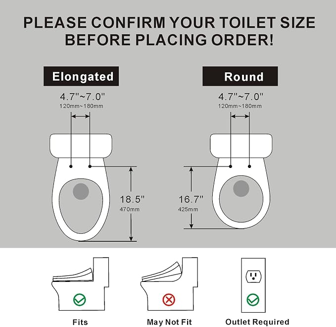 XCQQ Electric Heated Bidet Toilet Seat, Round, S8R | Fixed Panel Control, Instant Warm Water, Heated Seat, Warm Air Drying, Slow Close Lid, LED Display, Nightlight