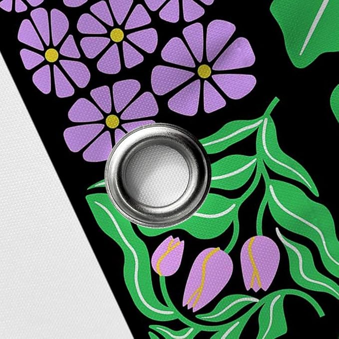 JAWO Purple Green Floral Shower Curtain for Women Girls, Vintage Abstract Boho Flower Bathroom Decor with Botanical Geometric Patterns, Retro Waterproof Fabric Shower Curtain Sets with Hooks, 70X70IN