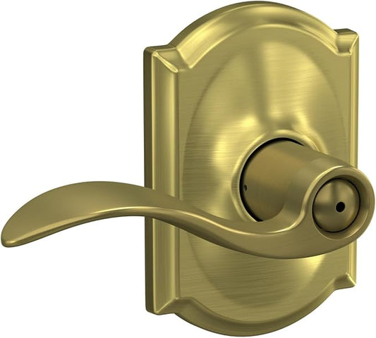 SCHLAGE Accent Lever with Camelot Trim Bed and Bath Lock in Satin Brass - F40 ACC 608 CAM