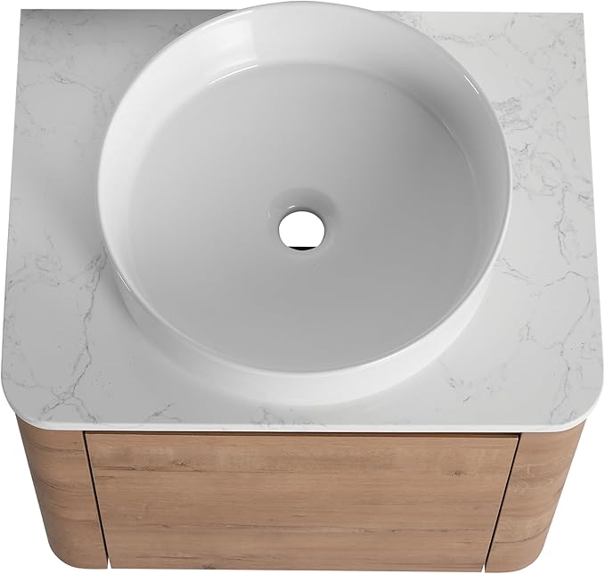 Malwee 24" Floating Bathroom Vanity with Sink, 24 Inch Wall Mounted Bathroom Cabinet Combo, Modern Single Sink Bath Storage Vanity Set, with 1 Soft Close Door and Ceramic Vessel Basin Top(24-400