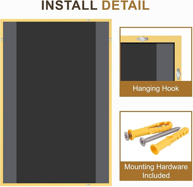 Rectangular Bathroom Mirror, 36"x24" Gold Metal Framed Vanity Mirror | HD Shatterproof Wall Mirror, Horizontal or Vertical Hanging, Easy Installation for Bathroom, Bedroom, Living Room, Entryway