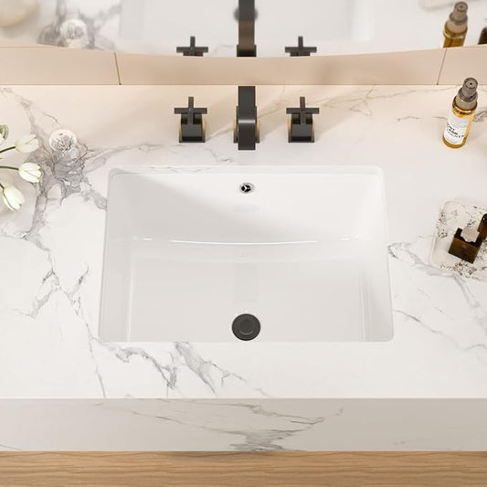 White Ceramic 20"x15" Undermount Bathroom Lavatory Sink | Rectangle under counter white bathroom vessel sink for bathroom