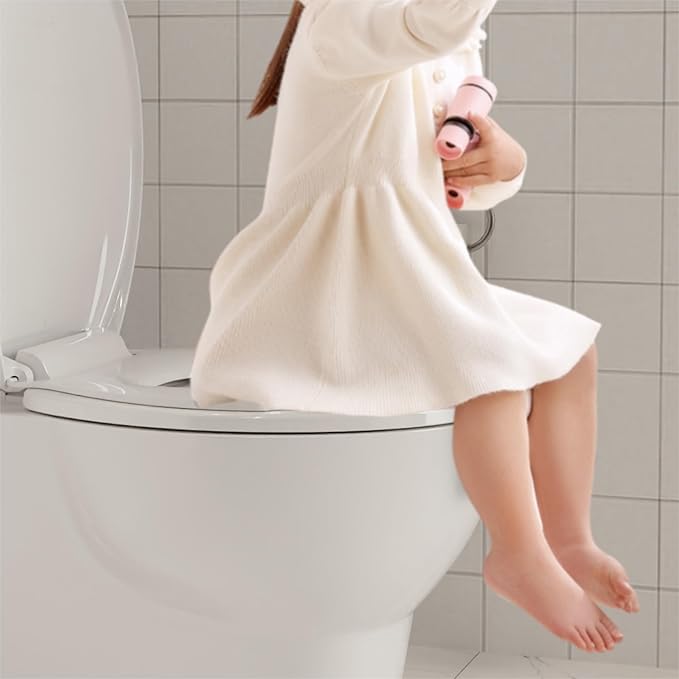 Potty Training Seat Built-In Toilet Seat, Round Toilet Seat 17 Inch with Baby Seat, 2 In 1 Soft Close Quiet No Slapping, Magnetic Absorption, Easy Installation for Bottom Fixing Toilet
