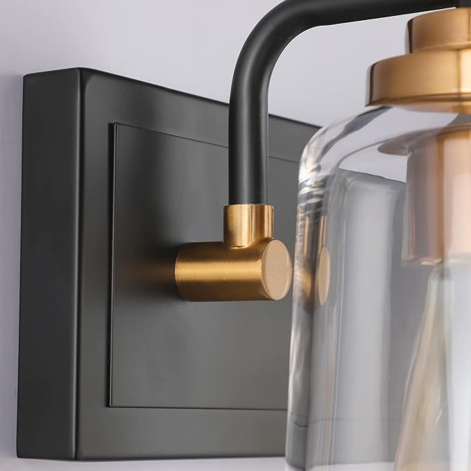 SOLFART Bathroom Vanity Light Black and Brass Bathroom Light fixtures Durable Glass Globe Vintage Stylish Lighting 6 Lights(8580)