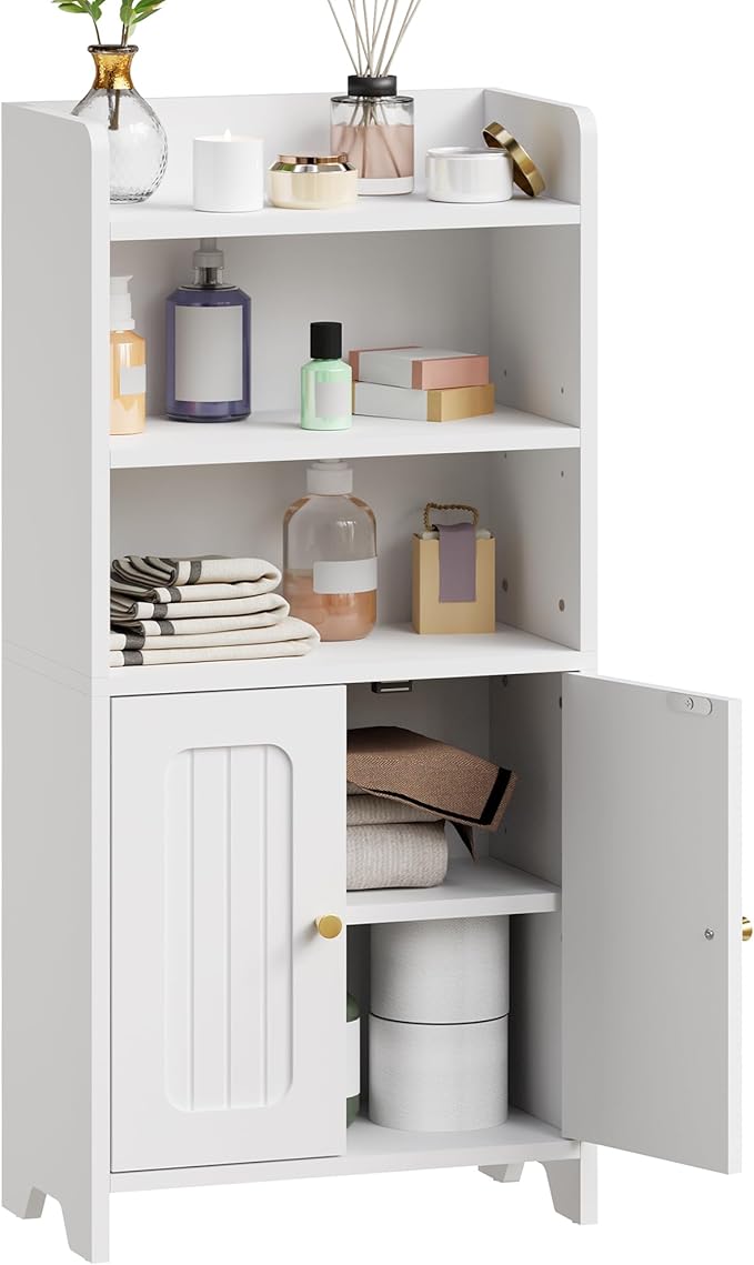 BEWISHOME Bathroom Storage Cabinet,Small Floor Cabinet,Toilet Paper Cabinet | with 2 Doors and Shelves, Bathroom Organizers and Storage for Small Spaces, White 7.9" D x 14.6" W x 31" H YYG08W