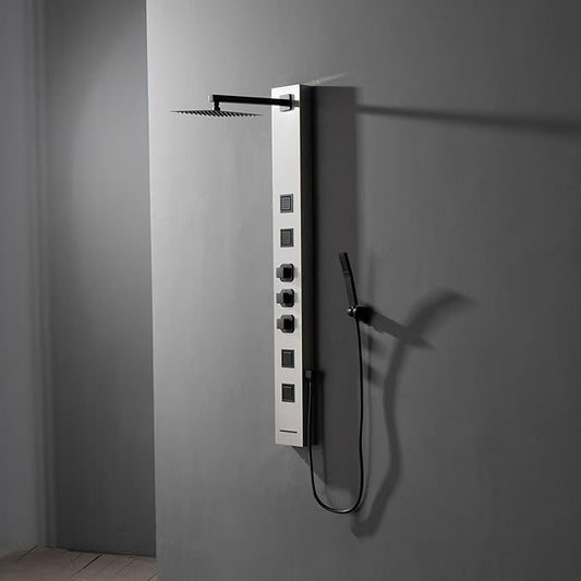 Homevacious Shower Panel Tower System,Stainless Steel Bathroom Stand Up Shower Kit,Wall-Mount Shower Panels with Rainfall Shower Head,4 Massage Body Jets,Tub Spout and Handheld Shower,Brushed Nickel