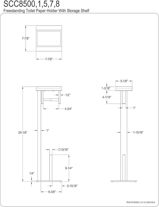 Kingston Brass SCC8507 Edenscape Freestanding Toilet Paper Holder with Storage Shelf, Brushed Brass 7.88 x 7.88 x 29.13