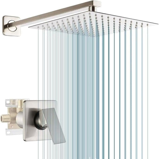 Shower Faucet Set Brushed Nickel Bathroom Rainfall 10 Inch Shower Head System Single Handle Shower Trim Kit with Valve