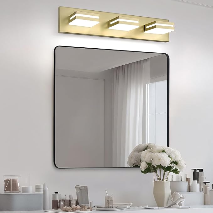 3 Light Bathroom Vanity Light Gold Modern 24W LED Dimmable Vanity Light Over Mirror 350° Adjustable Lamp Head Cold White 6000K ETL Listed 22Inch