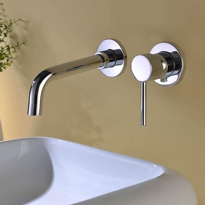 SUMERAIN Wall Mounted Bathroom Sink Faucet, Chrome Finish | 2 Holes, Single Lever Handle, with Rough-in Valve, Modern Design,Swivel Spout